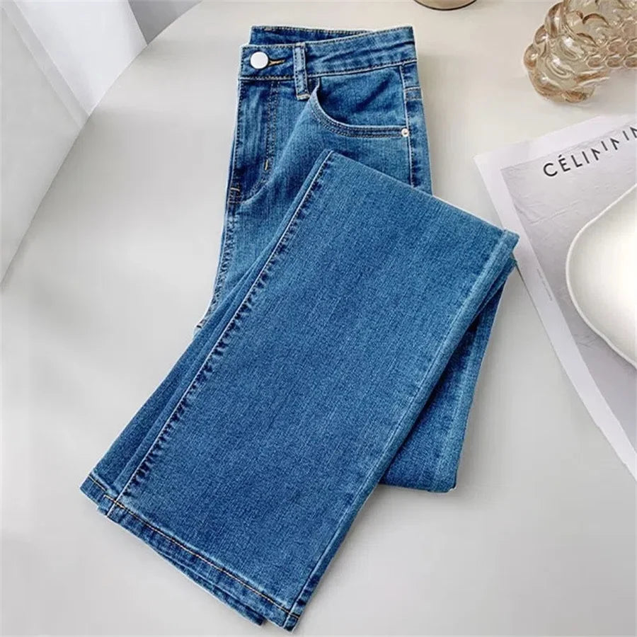 Women's High Waist Straight Jeans Spring Vintage Casual Ankle-length Denim Pants Korean Pantalones Streetwear Stretch Vaqueros