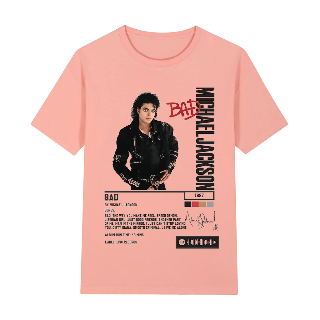 Singer Michael Jackson Bad Album Vintage T-shirt King Of Pop Streetwear Casual Cotton Men T shirt New Tee Tshirt Womens Tops
