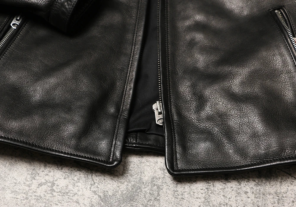 Black Winter Leather Jacket Men Sports Style Plus Size 5XL Genuine Natural Thick Cowhide Stand Collar Slim Fit Short Coat