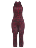 Weird Puss Sexy Leopard Print Romper Women Hottie Trend Halter Backless Bandages Sleeveless Fashion Midnight Street Playsuits