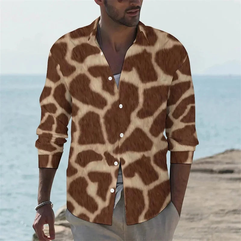 Men's shirt giraffe printed animal shirt autumn casual shirt men's cool shirt long sleeved pattern fun top size XS-6XL