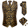Hi-Tie Silk Mens Waistcoat Tie Set Gold Brown Orange Beige Ivory Khaki Bronze Sleeveless Jacket Suit Vest Necktie Hanky Cufflink