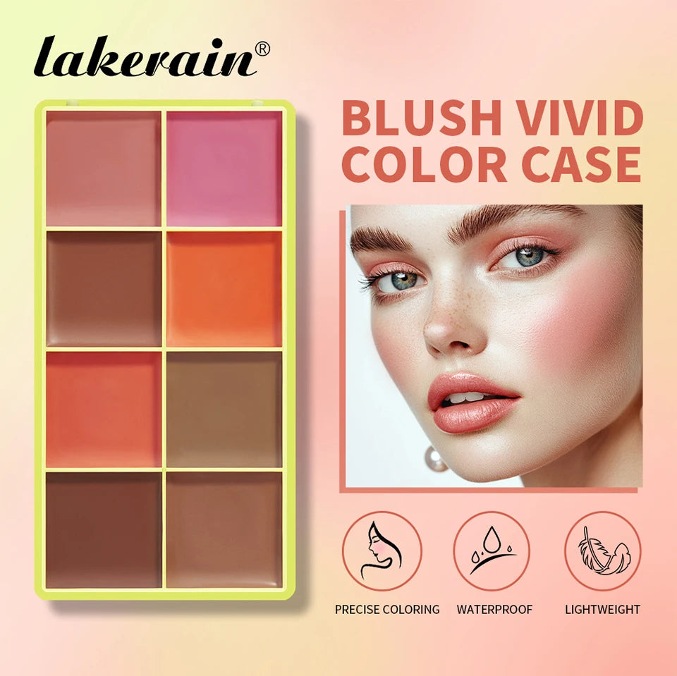 All-In-One 8 Color Cream Blush Countouring Face Palette Blendable Longwear Natural Glow Shades Long-Lasting Sweat-Resistant Woman Makeup