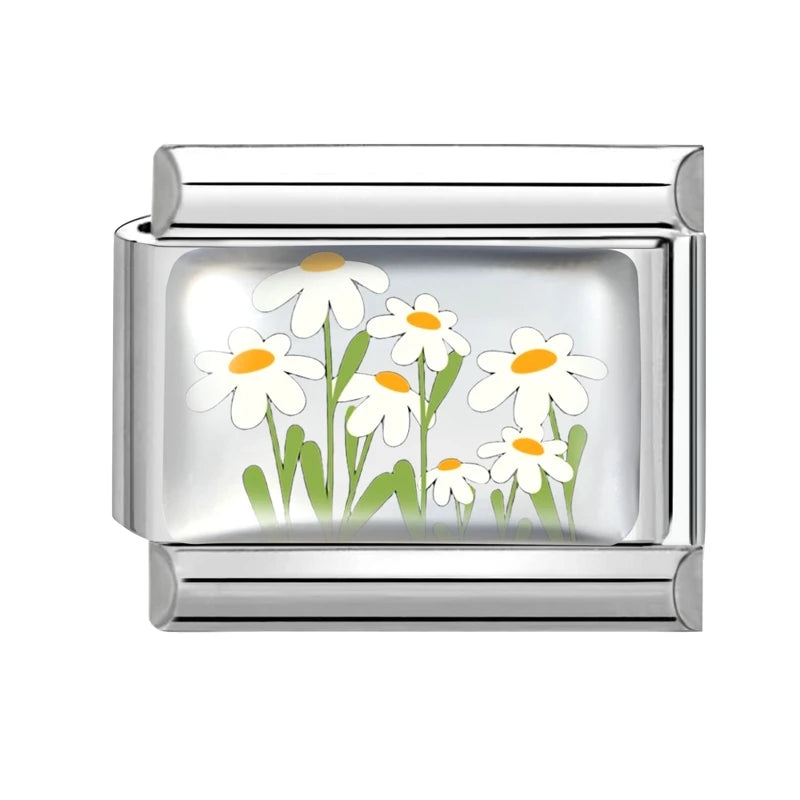 2025 Women's Fashion Colorful Flowers Sunflower Tulip Orchid Daisy Italian Charms Fit 9mm Stainless Steel Bracelet DIY Jewelry