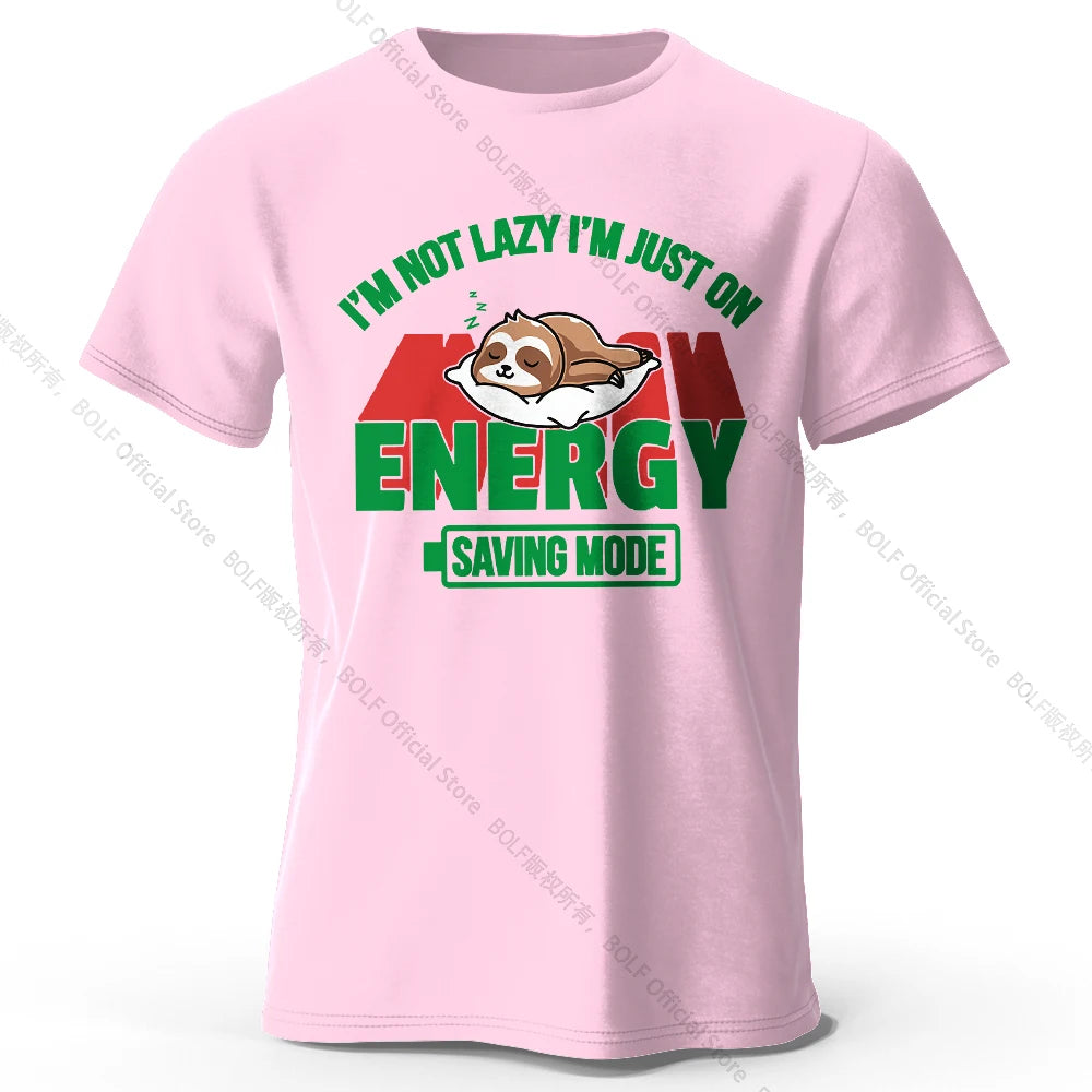 Men's Saving Mode Printed T-Shirt 100% Cotton Oversized Tech Graphic Tees for Women Summer Tops Geek Streetwear