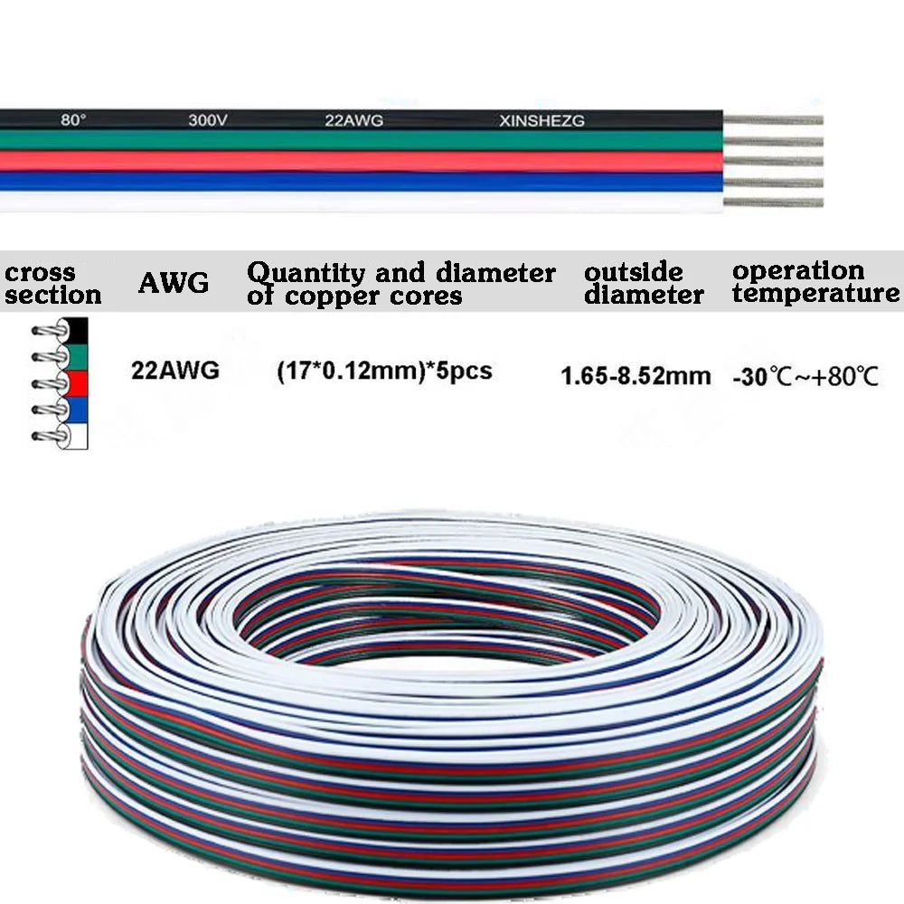22 AWG 2Pin 3Pin 4Pin 5Pin 6Pin Electronic Cable Extension Wire for 5050 3528 COB RGBW RGB CCT RGBWW RGBCCT LED Strip Lights Car