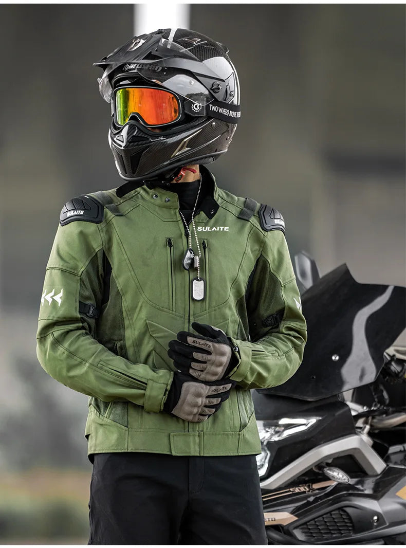 SULAITE Summer Motorcycle Jacket Suit Breathable Riding Gear Protective Racing Coat Motorbike Equipment for Men