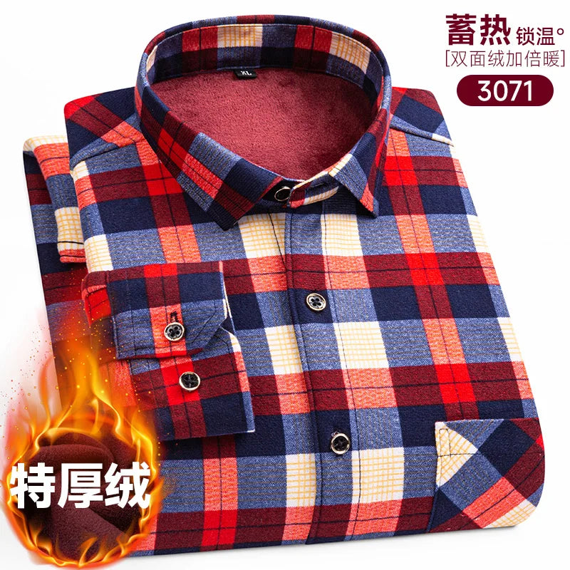 Men's long-sleeved shirt with double-sided fleece thickened warmth, 8XL, 9XL, casual winter fashion, versatile for the street