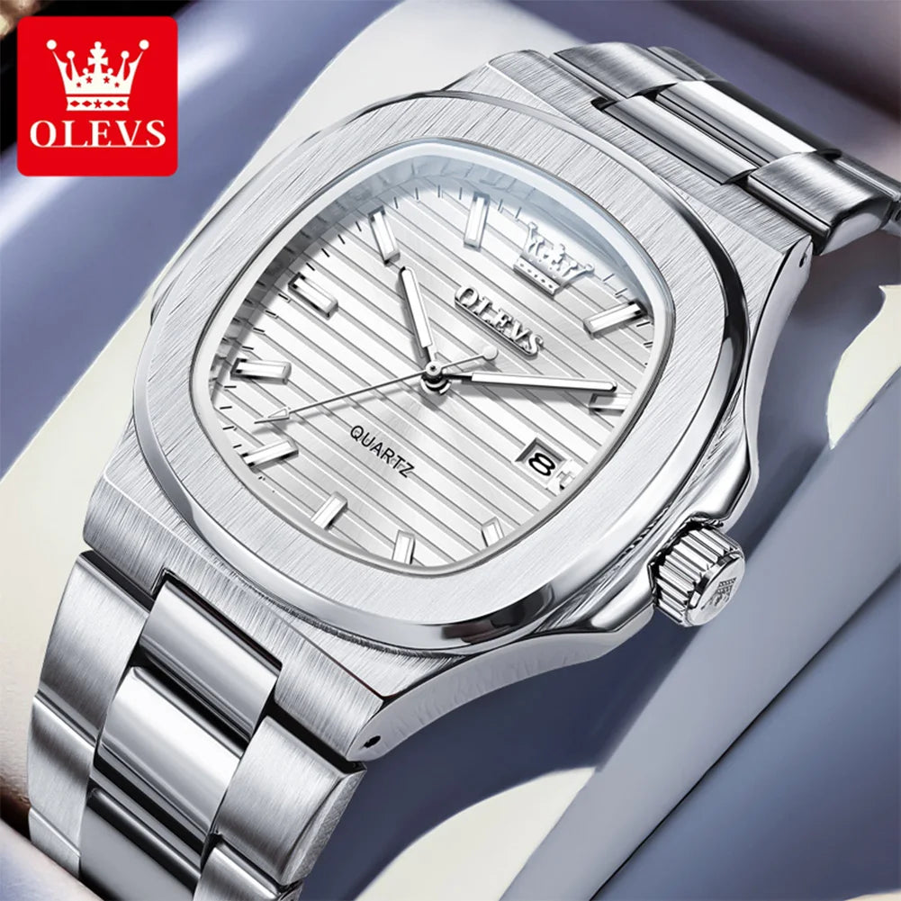 OLEVS Men Watch 3696 Fashion Trend Original Watch Luxury Square Calendar Waterproof Luminous Simple Business Men Quartz Watch