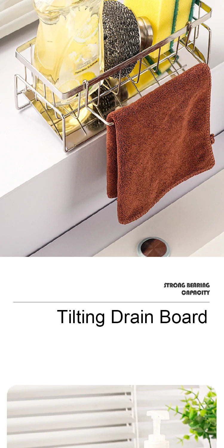 Kitchen Sink Drain Rack Organizer Kitchen Multifunctional Stainless Steel Drain Rack for Sponge Cleanser Organizer