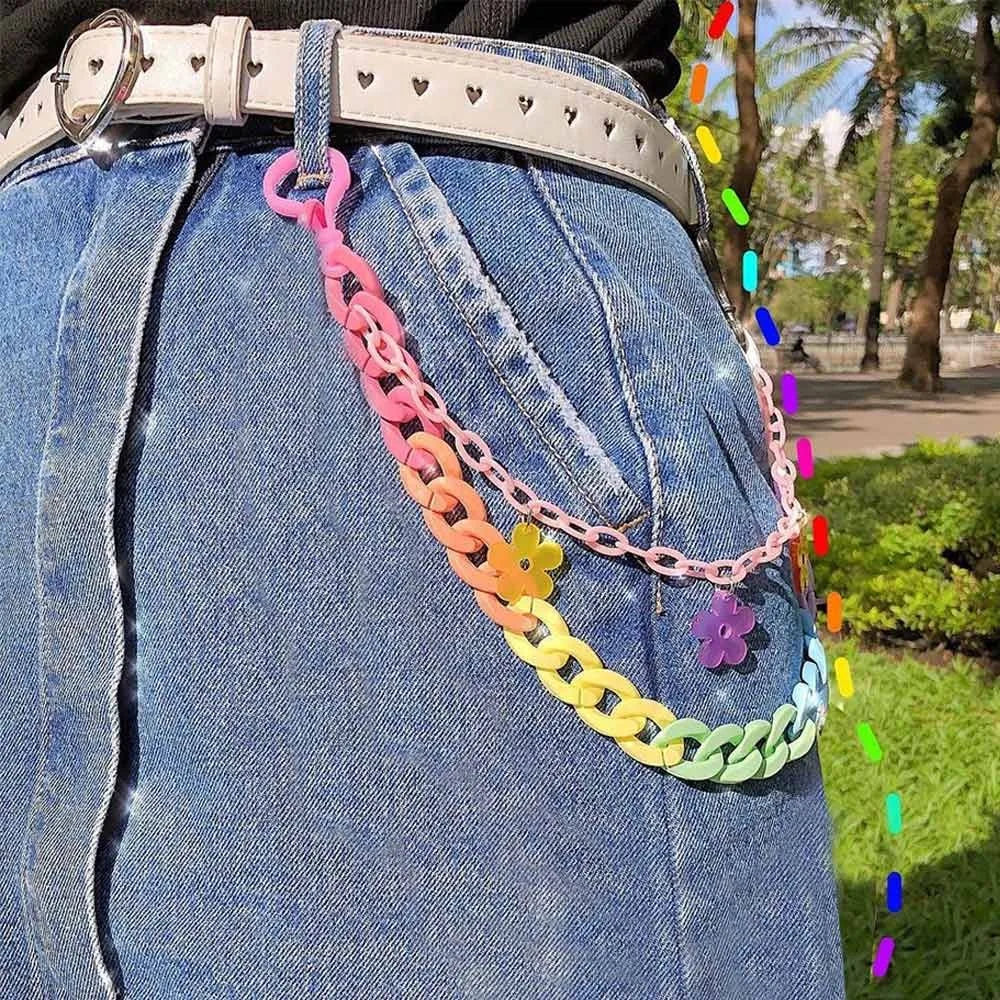 Fashion Punk Rock Pendant Pant Chain Rainbow Resin HipHop Waist Chain Jeans Pants Y2K Jewelry Accessories for Men Women