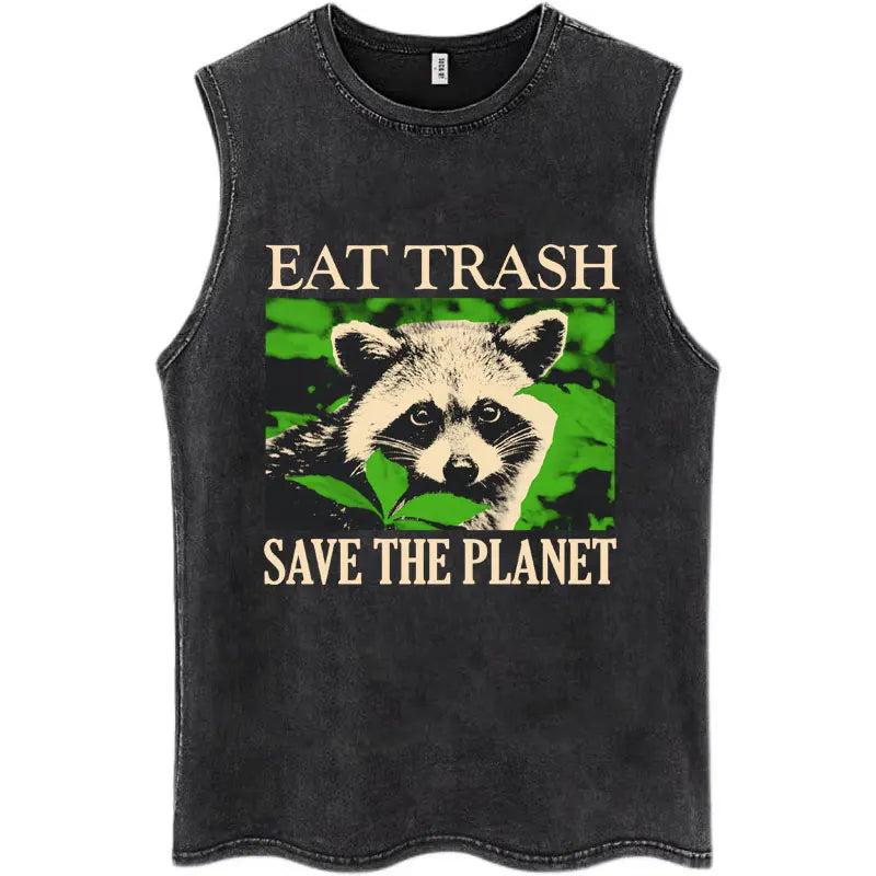 Japan I Alone Pigeon Vintage Washed Tank Top Men Women Personality O-Neck T-Shirt Casual Cotton Oversized Sleeveless Streetwear