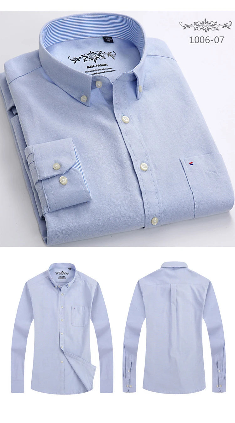 New Cotton Mens Striped Plaid Print Oxford Spinning Casual Long Sleeve Shirt Comfortable Collar Button Slim Male Business Shirts