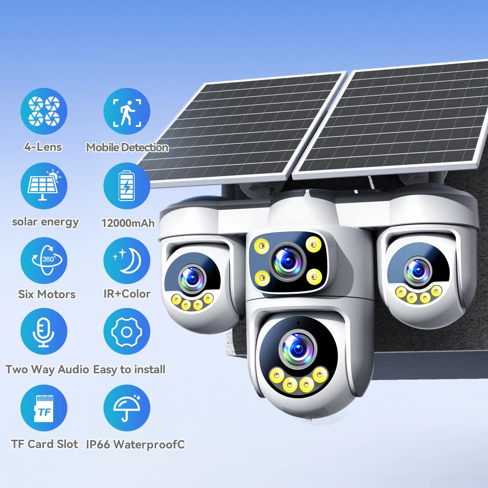 4-Screen 4G Solar Security Camera 20MP PTZ Outdoor Cam with AOV Mode 5X Zoom 12000mAh Battery Wireless CCTV Surveillance O-kam
