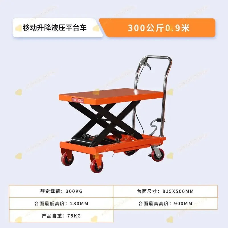 Manual Hydraulic Scissor Lift Platform Truck Mobile Loading Unloading Trolley Electric Lifting Table Cart for Warehouse