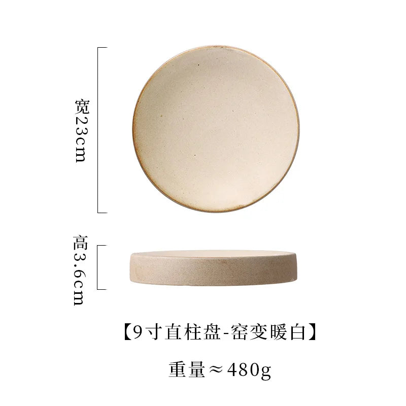 Premium Western Cuisine Plate Retro Round Plate Commercial Ceramic Tableware Cylinder  Simple Cake Dim Sum