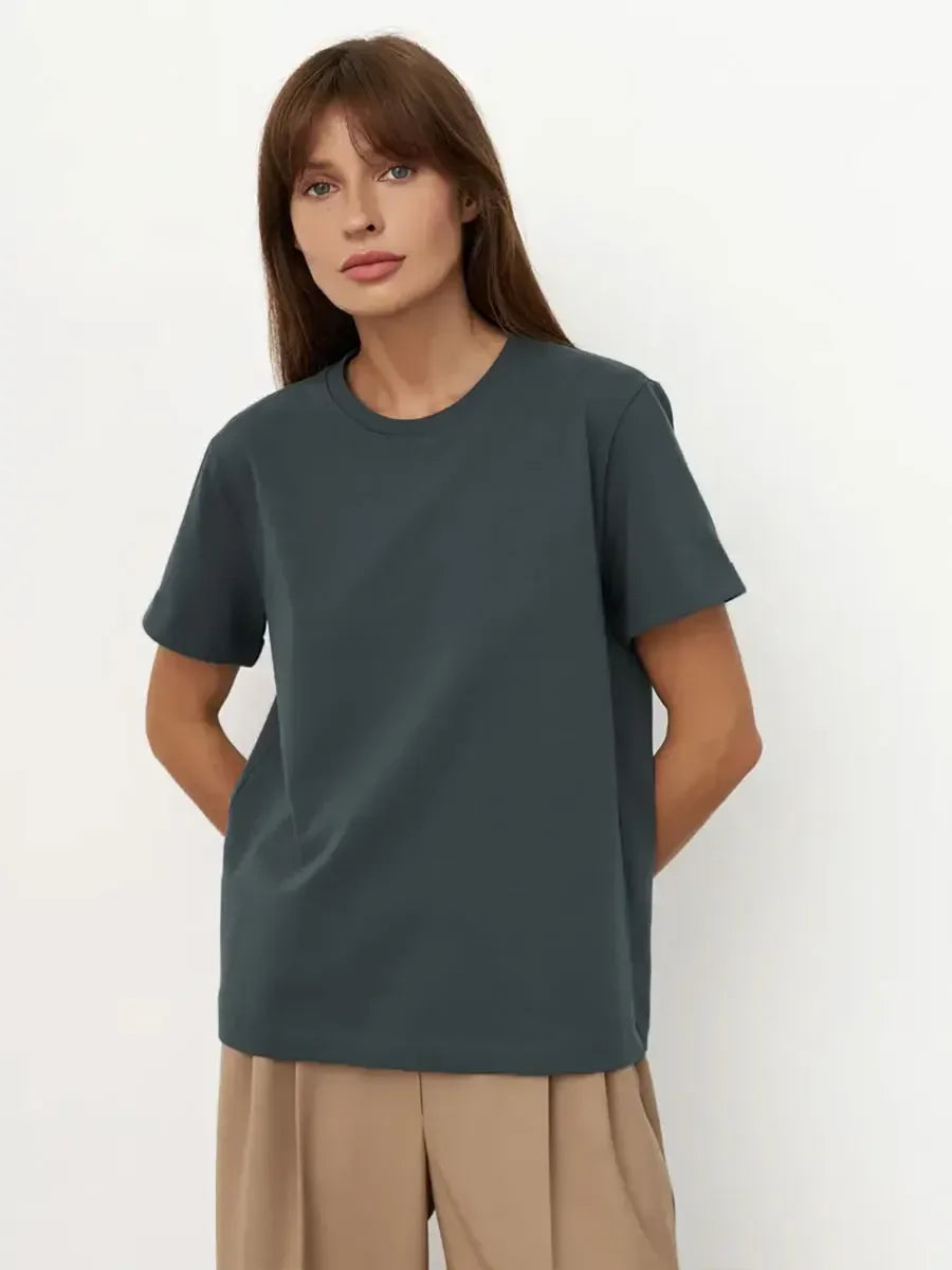 Summer 100% Cotton Women's T-shirt Bottoming Basic Fashionable Lady Short Sleeve Loose Tops Shirts Solid 200g/㎡ Tops