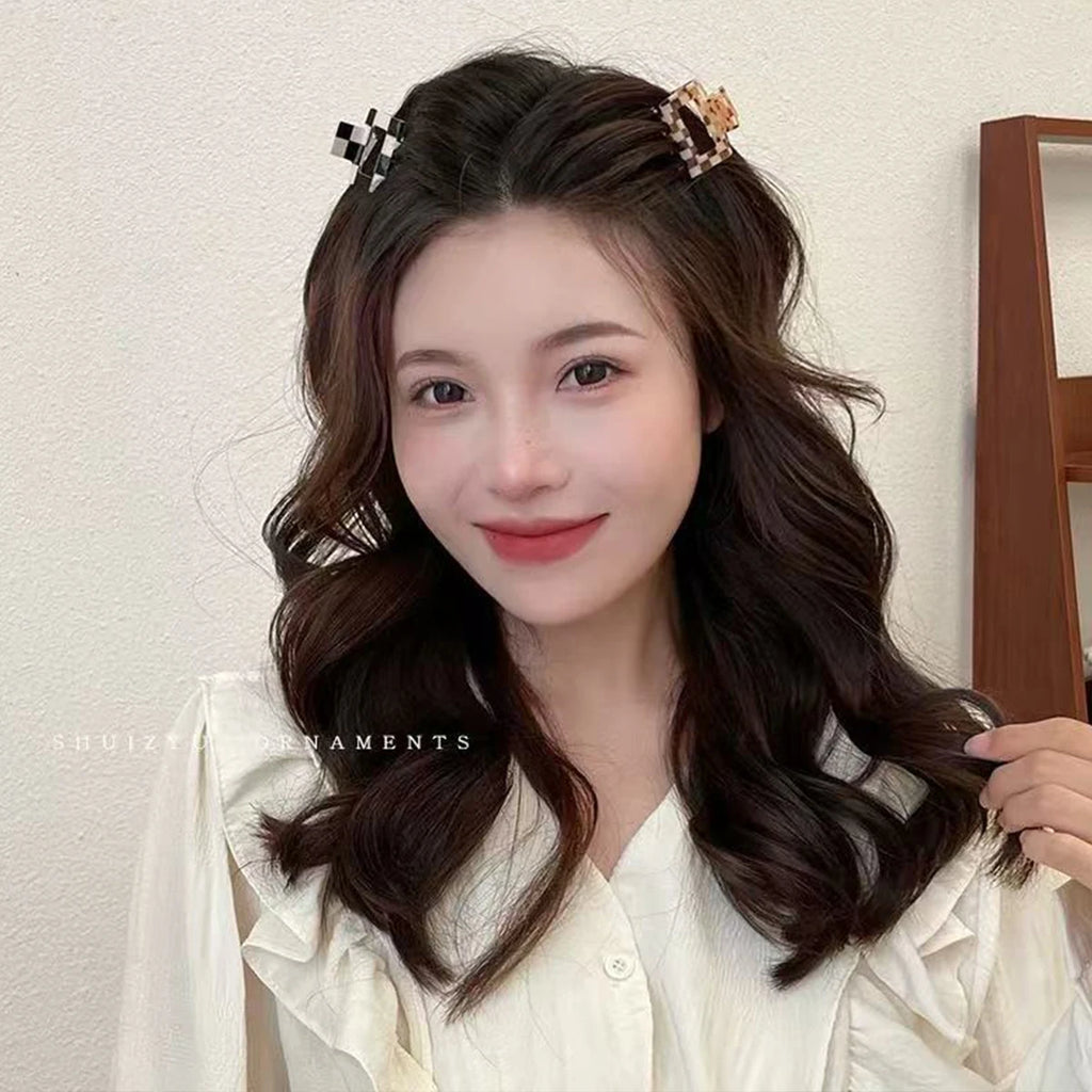 1pc acetate leopard print checkerboard plaid hairpin, classic and daily grab clip, small square high ponytail hair claw