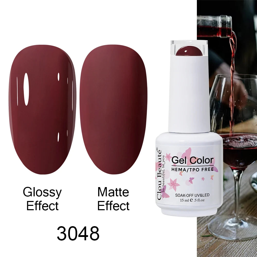 Clou Beaute HEMA TPO FREE Caramel Brown Wine Red Coffee Gel Nail Polish High Pigment Autumn Nail Art Full Coverage UV Varnish