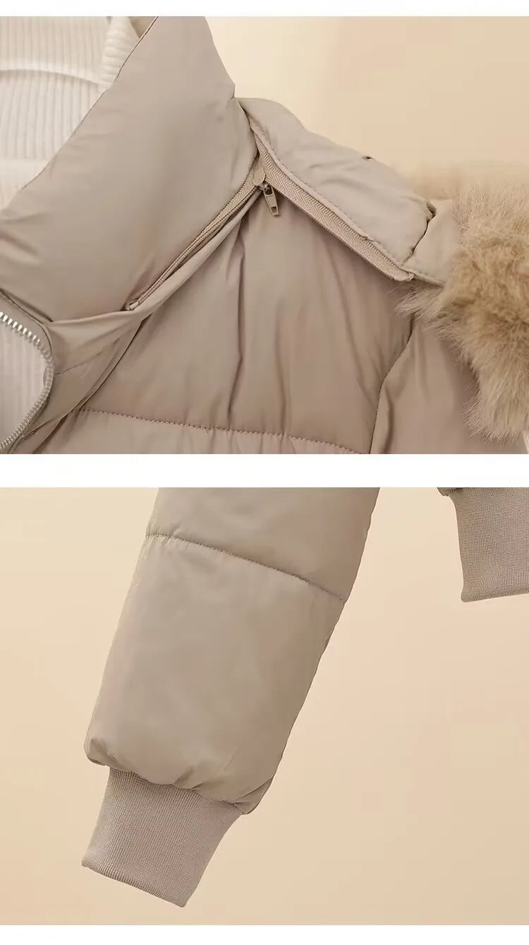Detachable Women's Faux Fur Hooded Padded Coat Short Thick Warm Winter Trendy Fashion Cozy Soft Chic New Outerwear Coats