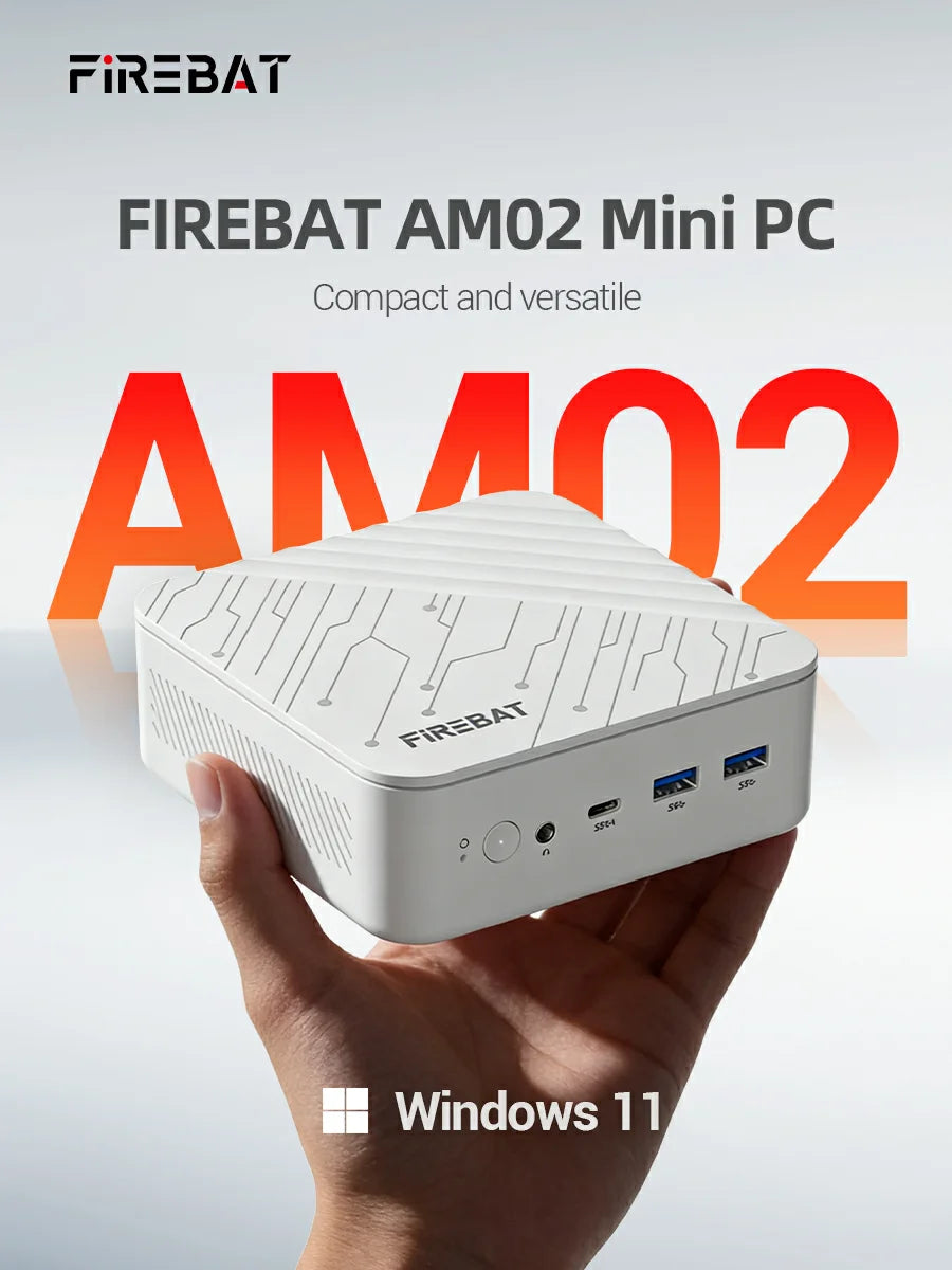 FIREBAT AM02 Mini PC AMD Ryzen 7 H255 DDR5 16GB RAM M.2 PCIe 512GB SSD WiFi6 BT5.2 1000M LAN Portable Windows11 Desktop Computer