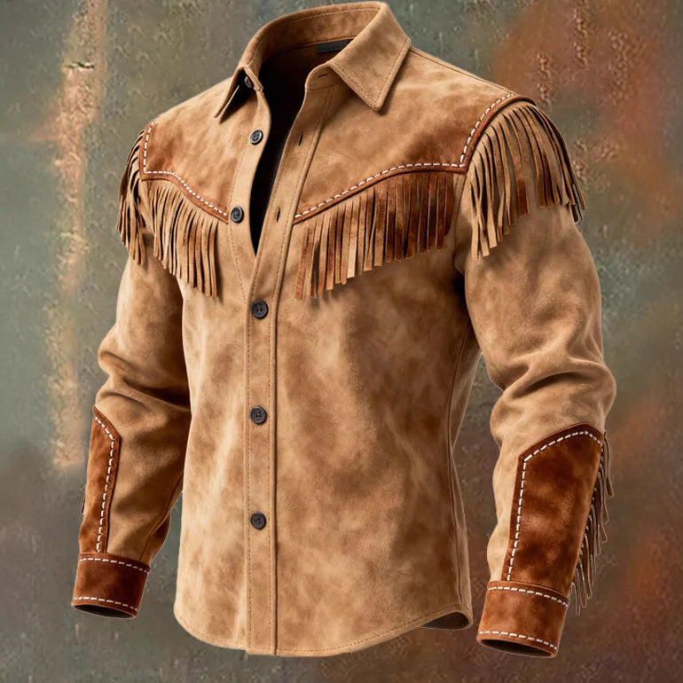 Unique Design Brown Tassel Leather Velvet Jacket Spring Summer Vintage Style Fashionable Streetwear Top