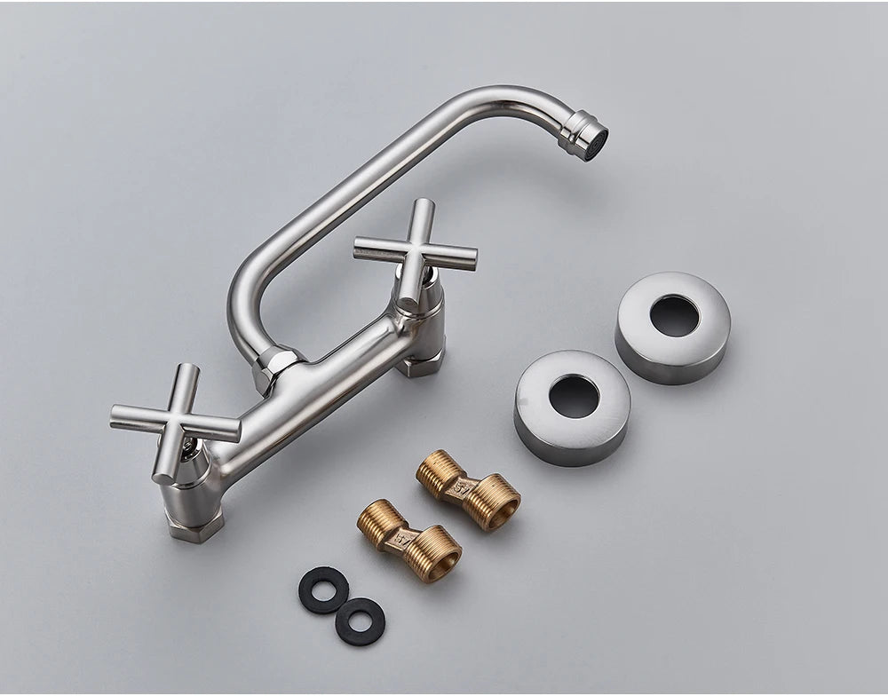 Antique Brass Basin Faucet Wall Mounted Bathroom Mixer Tap Hot Cold Sink Faucet 360 Rotation Spout Chrome Kitchen Mixer Taps