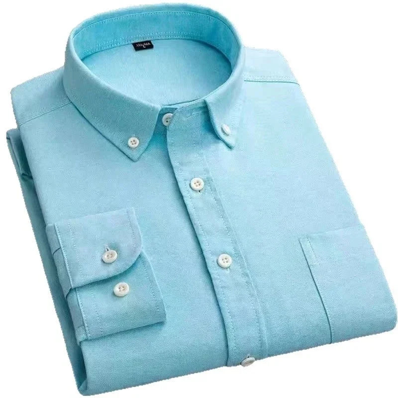 2026 Men's Oxford Long Sleeve Shirts 100% Cotton Solid Color Turn Down Collar Regular Fit Daily Men Clothing Button-down Shirts