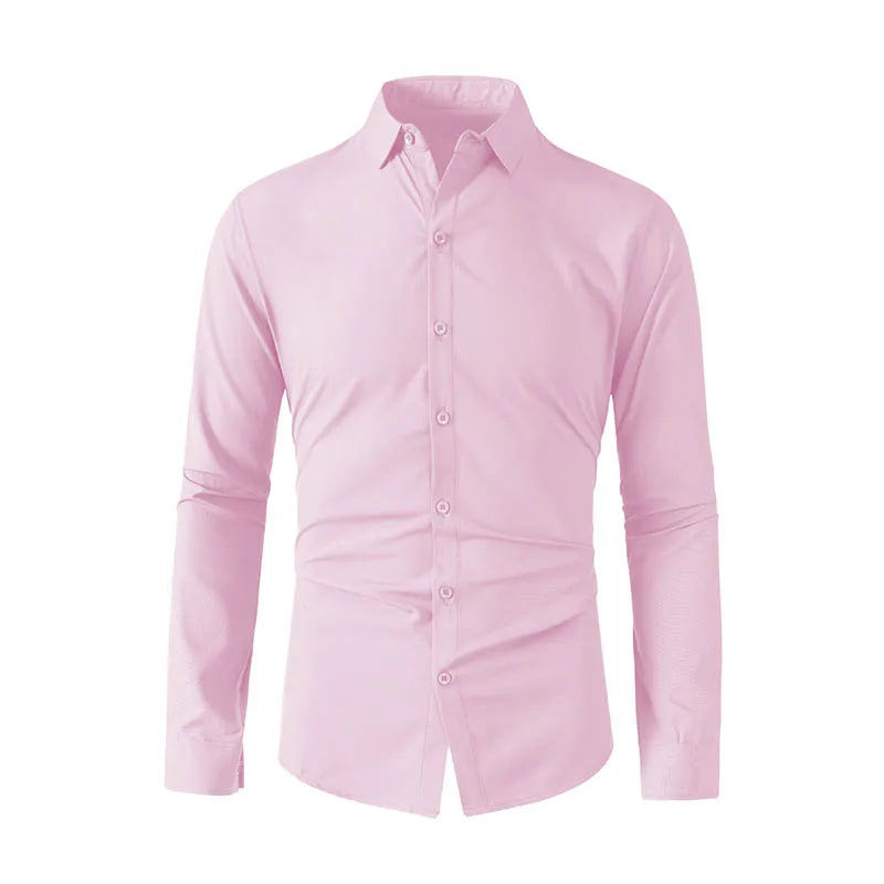Men's Business Casual Long Sleeve Shirt Solid Color Wrinkle Resistant Comfortable All-Season Versatile Solid Color Top