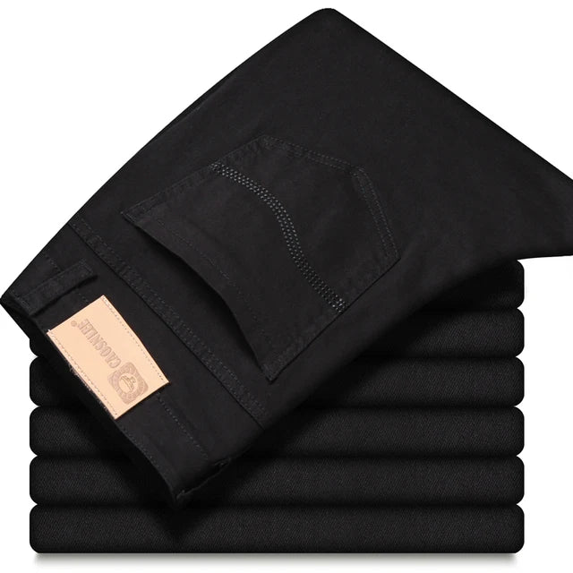 2026 New  Spring Autumn Wine Red Jeans Men Fashion Casual Classic Style Business Straight Fit Soft Trousers Male Advanced Pants