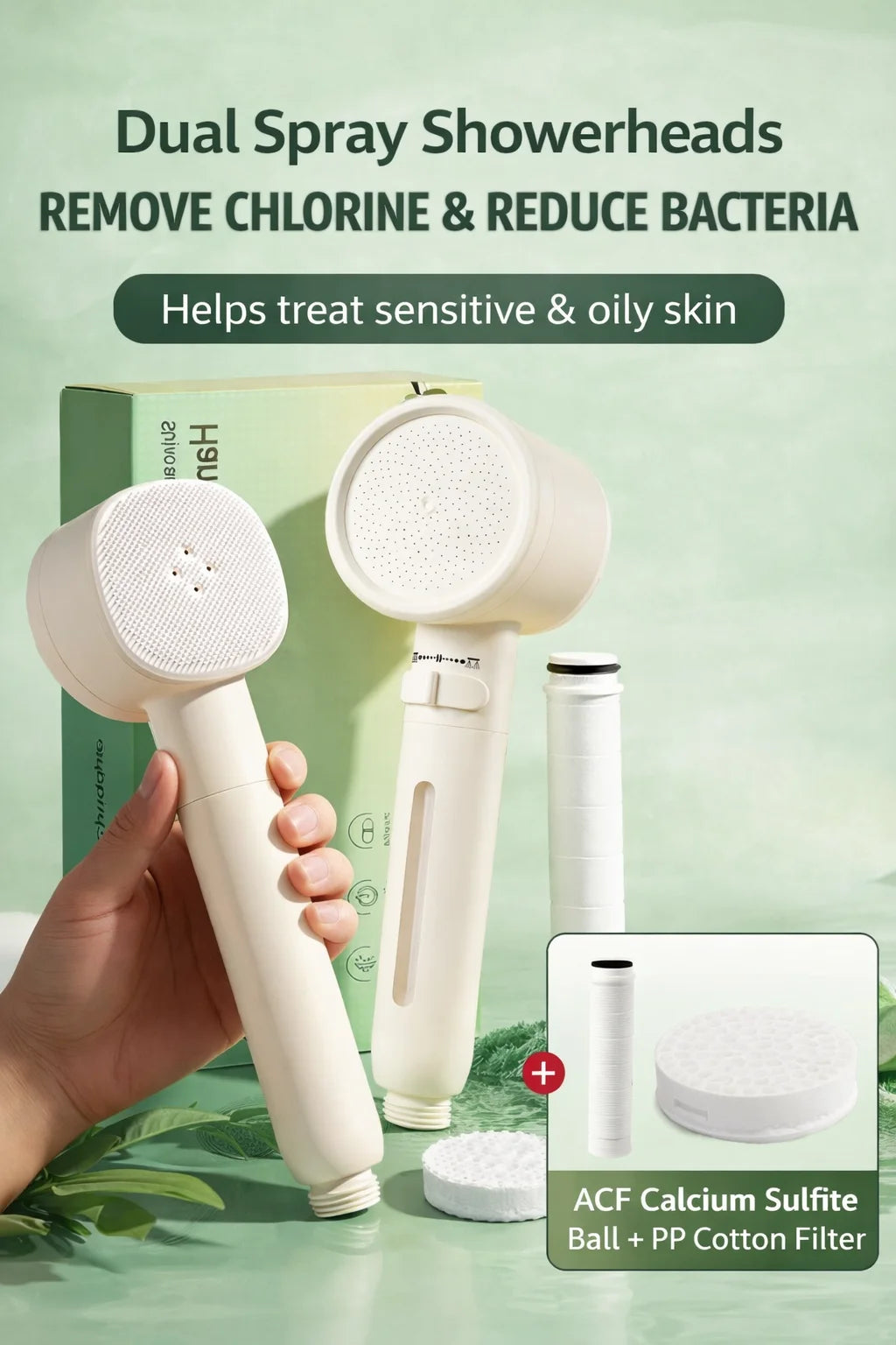 Double-Sided High Pressure Filter Showerhead, Macaron Handheld for Hard Water Chlorine Removal, Bathroom Skin Care Sprayer