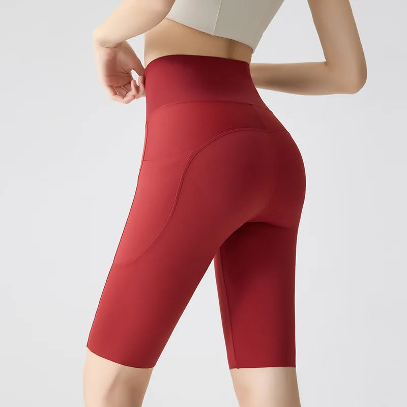 BIVIGAOS Summer Pocket Yoga Sharkskin Bicycle Shorts Women Thin High Waist Push Up Naked Feeling Sports  Fitness Cycling Shorts