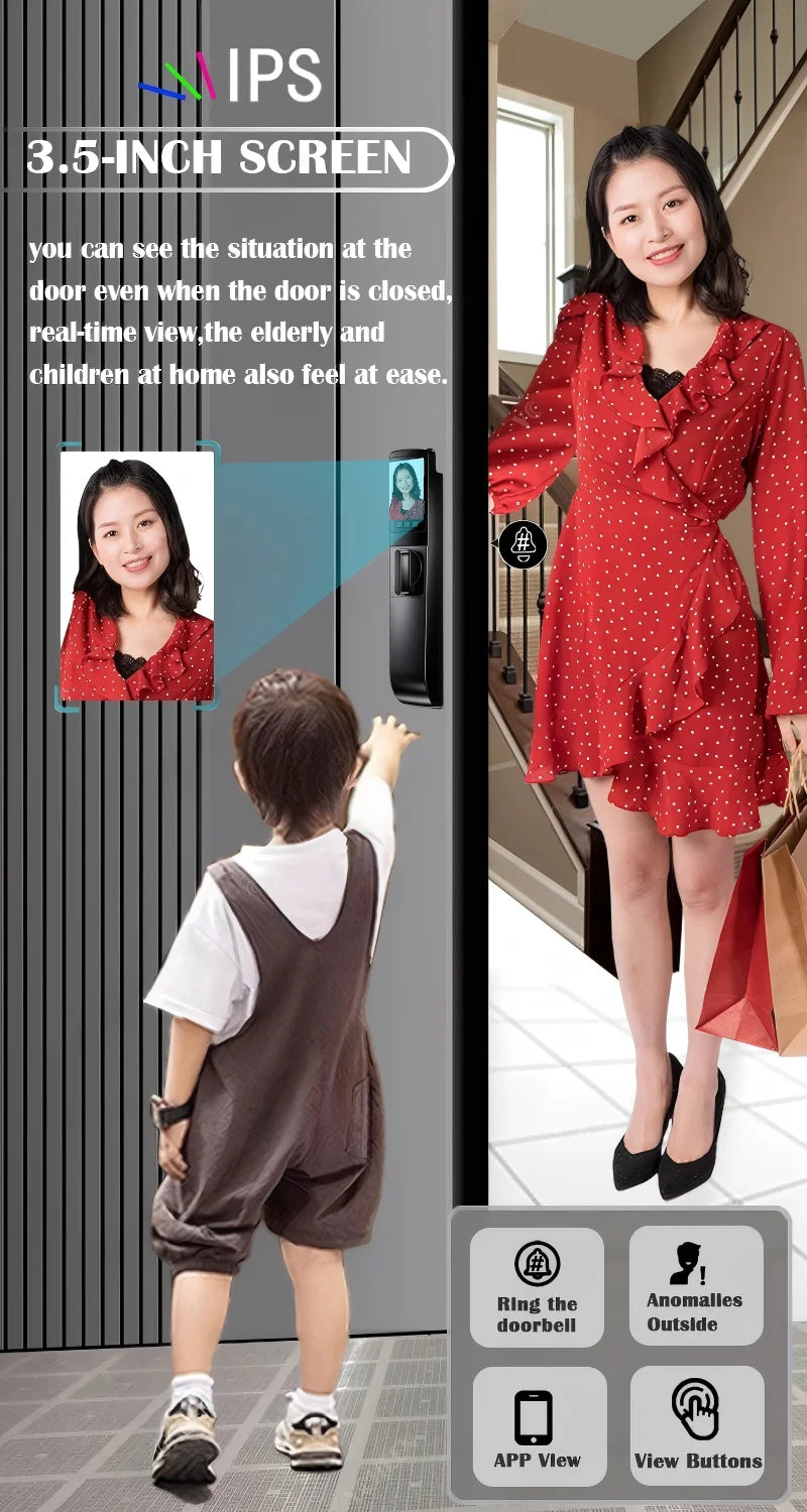 5050 5072 5572 4585 6085 Mortise Tuya WiFi Video Intercom 3D Face Recognition Smart Lock Biometric Camera Auto Keyless Lock