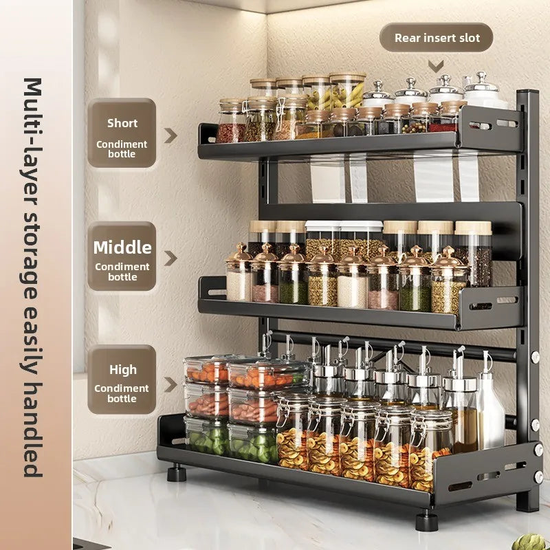 Kitchen Countertop Organizer Rack with Adjustable Feet Knife Storage Removable Shelves Multifunctional Space-Saving for Home