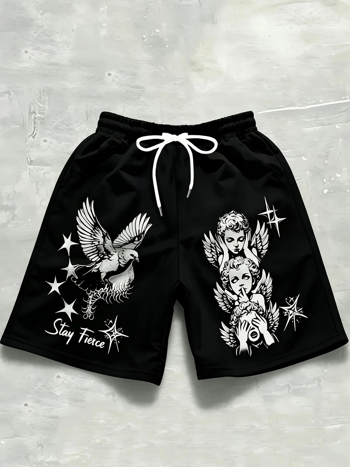 New European and American Men's Summer Little Angel Letter Print Comfortable Breathable Drawstring Shorts Outdoor Casual Pants