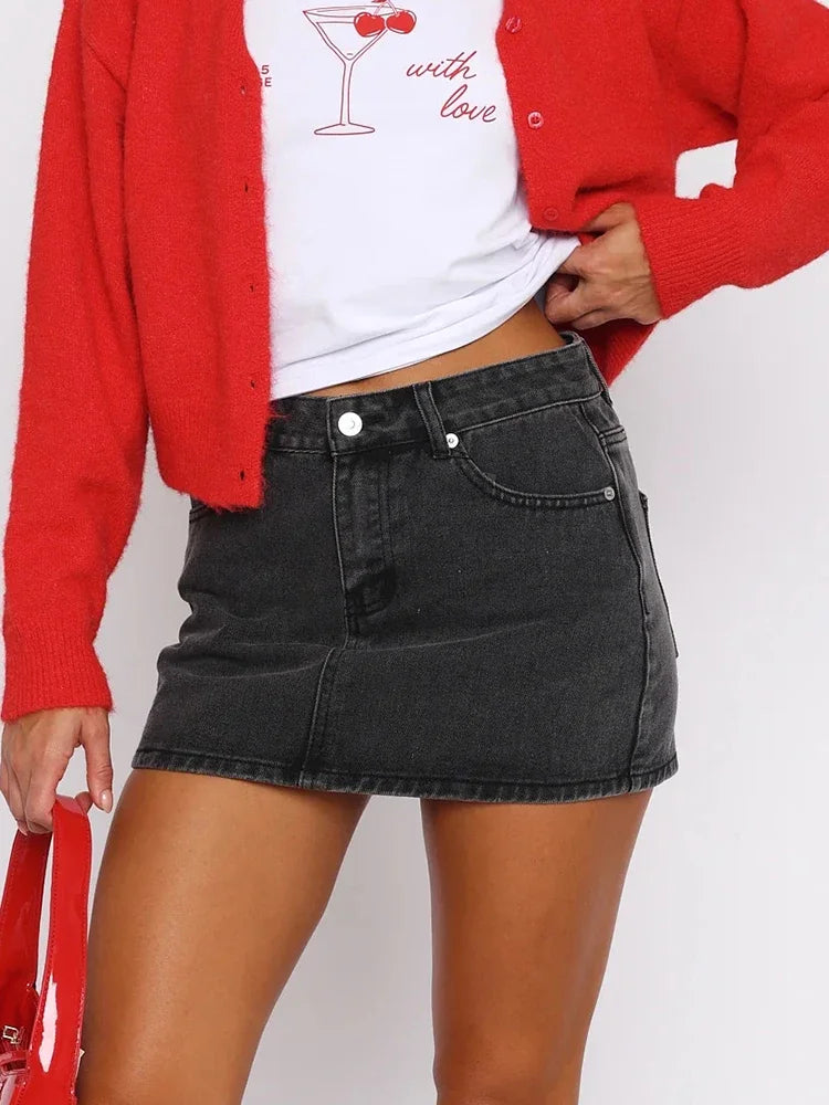 Retro Women Denim Skirt Vintage High Waist Slim Sexy Mini Skirts Summer Streetwear Casual All Match Lady Jeans Skirt New