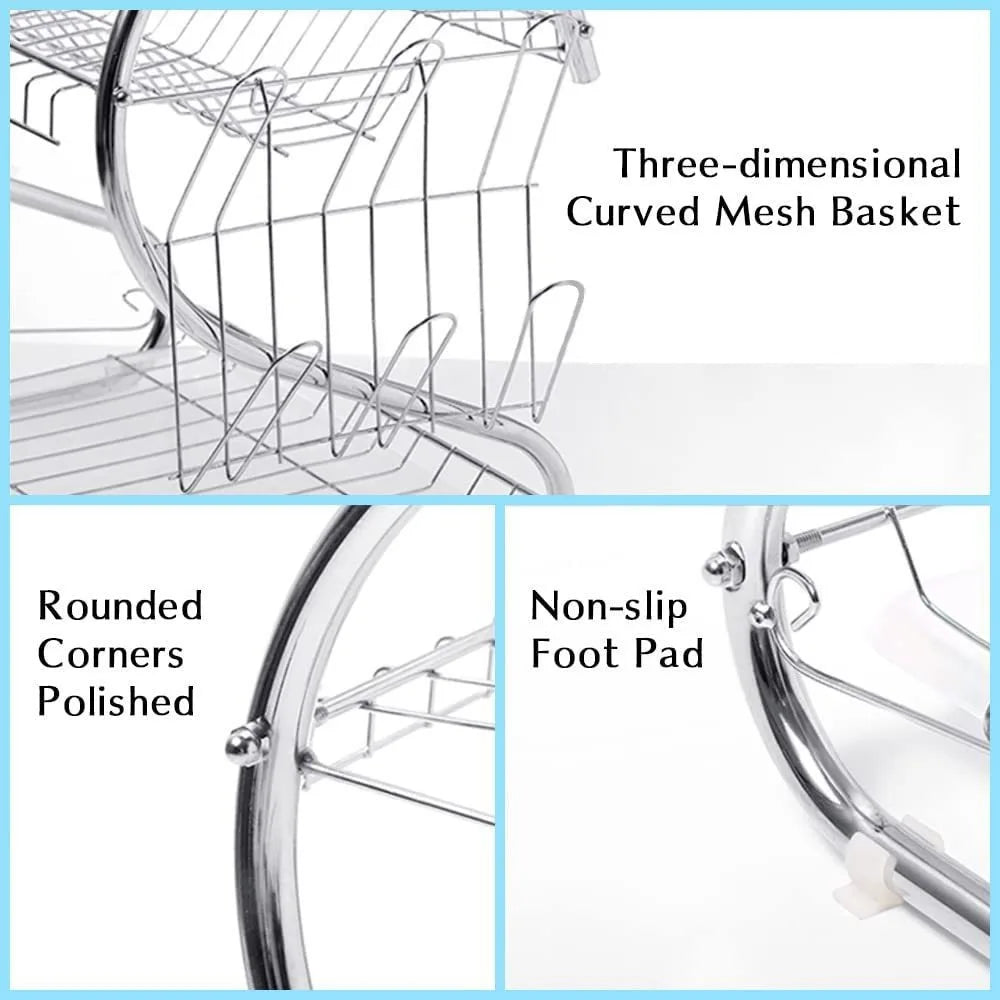 Kitchen Cutlery Organizer 2 Tier S-Shaped Dish Drainer Space-saving Metal Dish Drying Rack Stable Cup Drainer Chopsticks