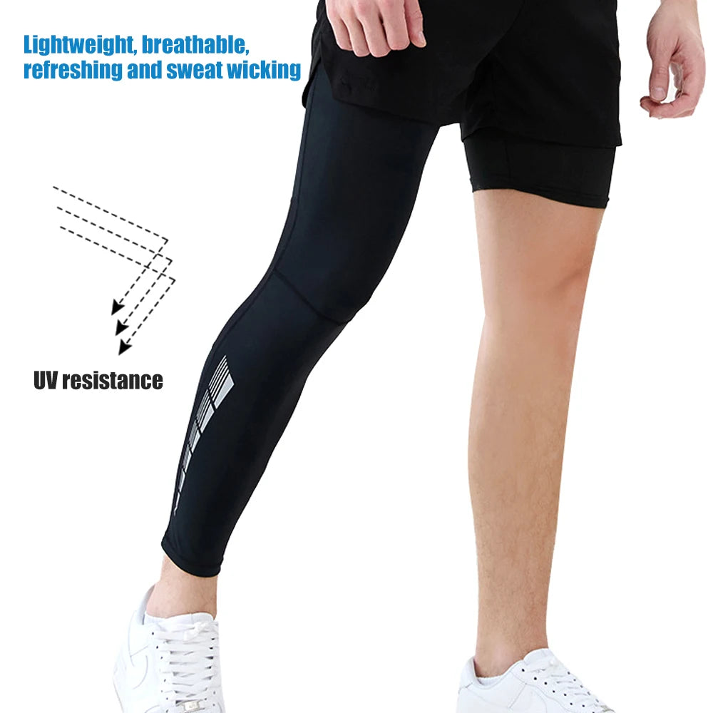 1 Pair Compression Leg Sleeves – Full Length Long Knee UV Protection Sleeves for Outdoor Sports – Cycling, Football, Basketball