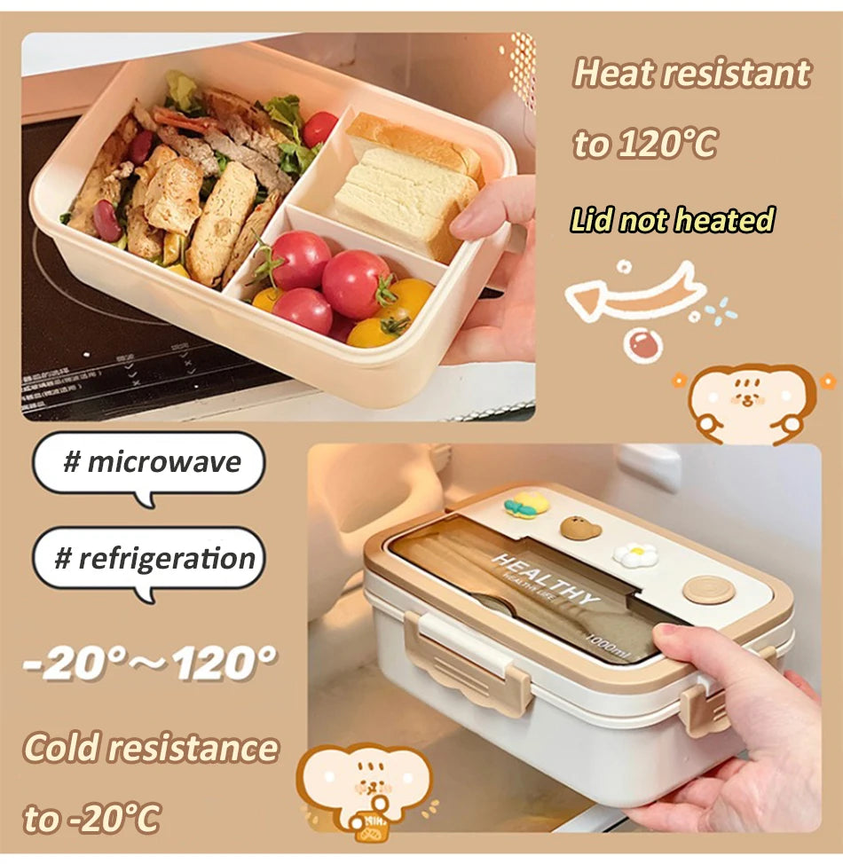 Simple Cute Portable Lunch Box With Compartment For Girls School Kids Plastic Picnic Bento Box Microwave Food Storage Containers