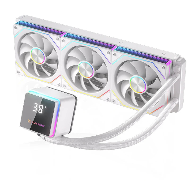 PowerTrain X-GAMERX M360 Liquid Cooler Global ARGB Light Effect 360° Magnetic Cover Digital Display Screen Water Cooler 360mm
