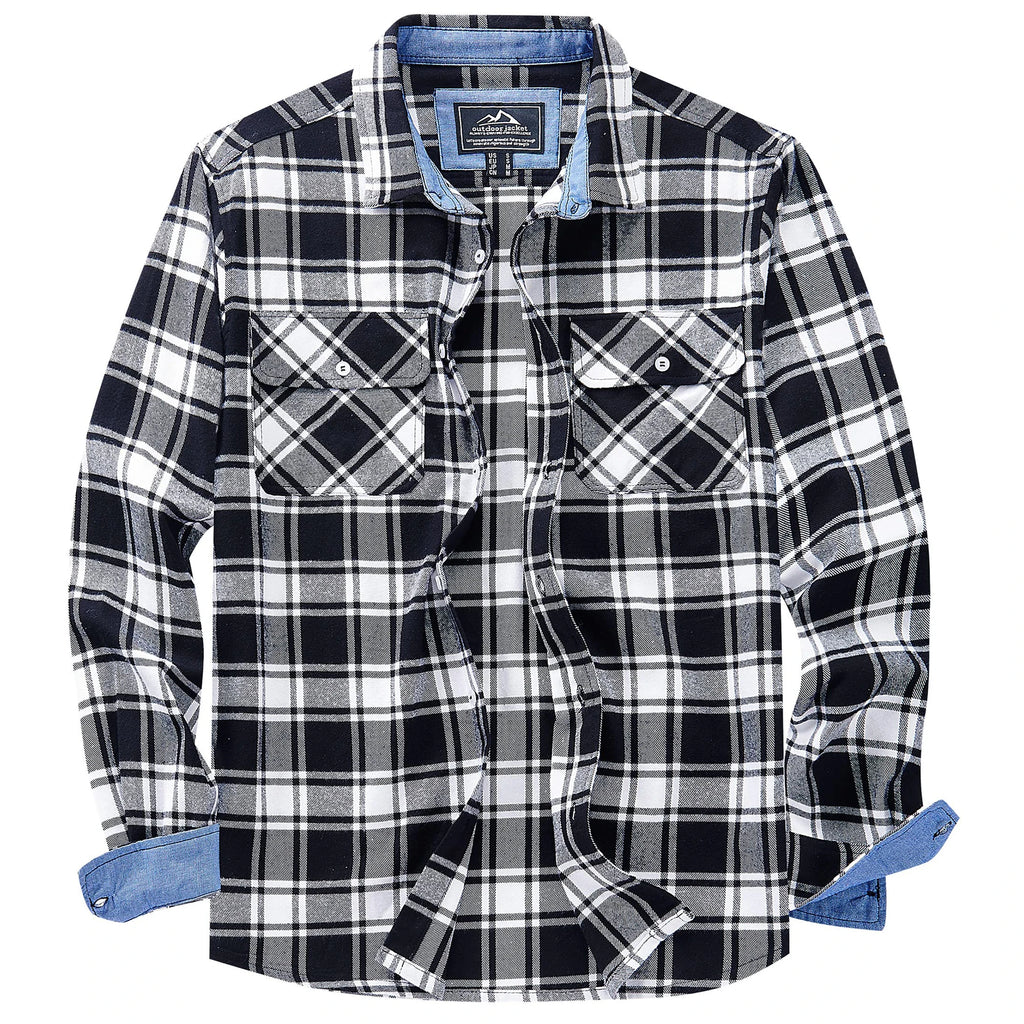 MAGCOMSEN Autumn Windproof Men's Flannel Shirt Warm Long Sleeve Casual Plaid Shirts with Two Chest Pockets