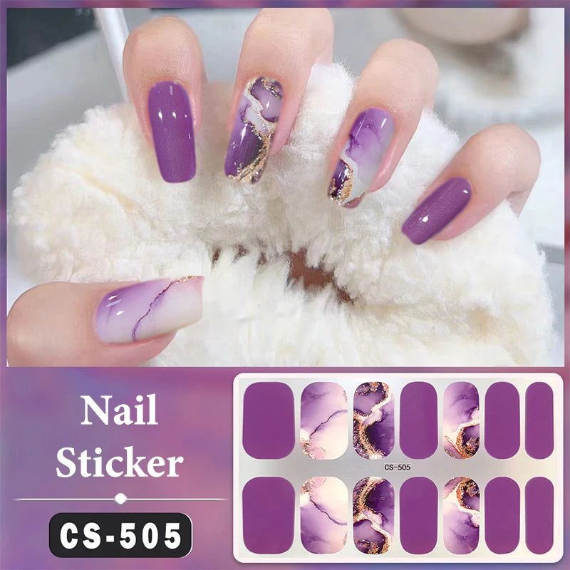No Baking Lamp Waterproof Nail Wraps Full Cover Nail Stickers Firm And Not Easy To Fall Off 14 Nails/Set Multi Color Nail Patch