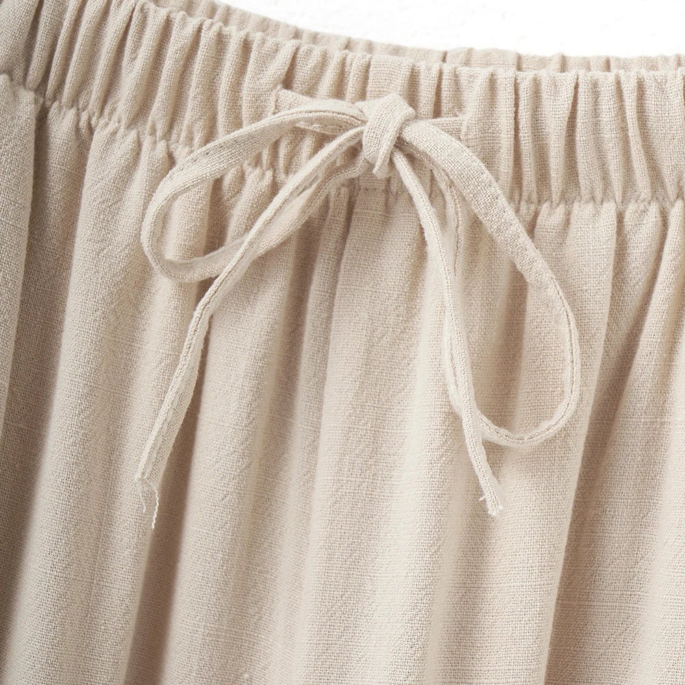 Loose Wide Leg Casual Pants Women's  Korean Linen Office Lady Household Trousers Drawstring Straight Leg Long Pants Femme