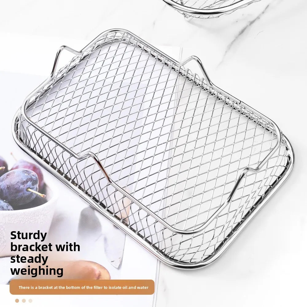 New Stackable Air Fryer Rack Non-Stick Stainless Steel Grilling Rack Airfryer Tray Grill Basket Durable Kitchen Gadgets