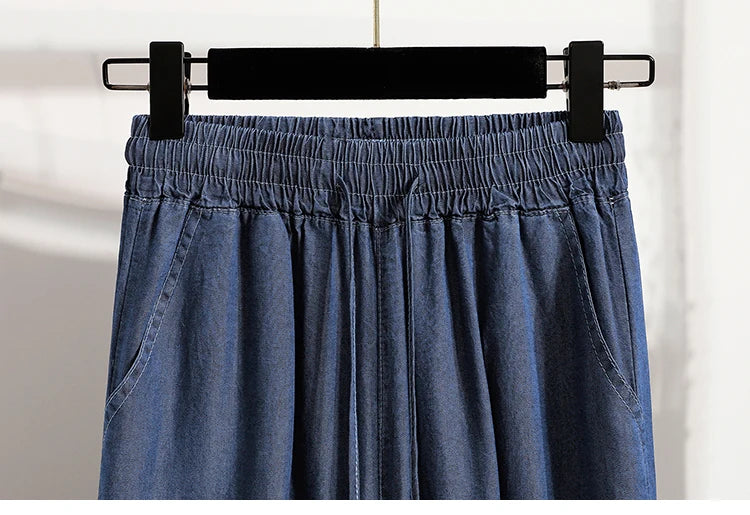 Women's Summer Slim Straight Leg Jeans Wide Leg Ice Silk Casual High Waist Trousers Cotton Polyester Blend No Ironing Needed