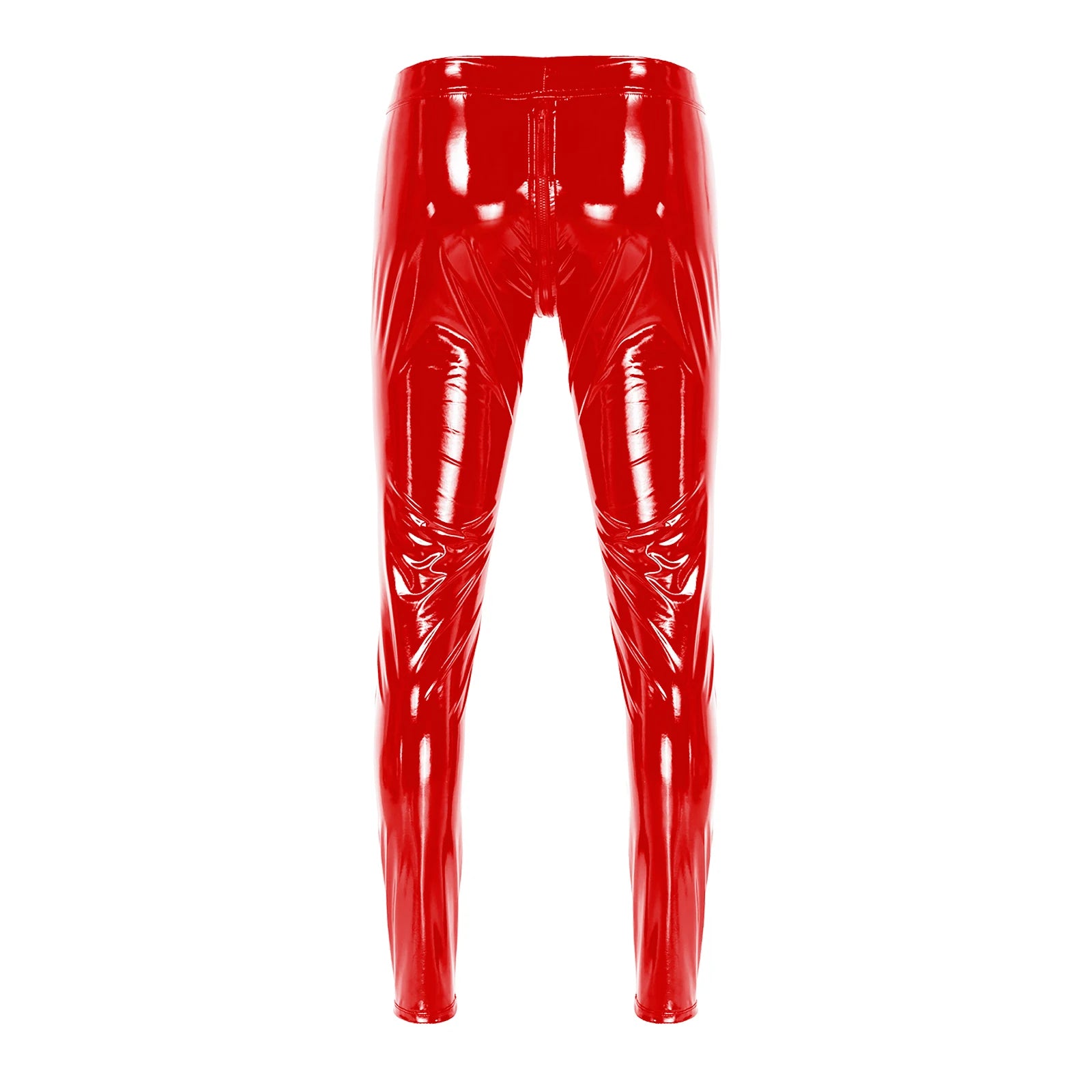 Men Latex Leather Pants Low Waist Faux Leather Shiny Pants Fashion Tight Trousers for Club Stage Show Rock Band Performance