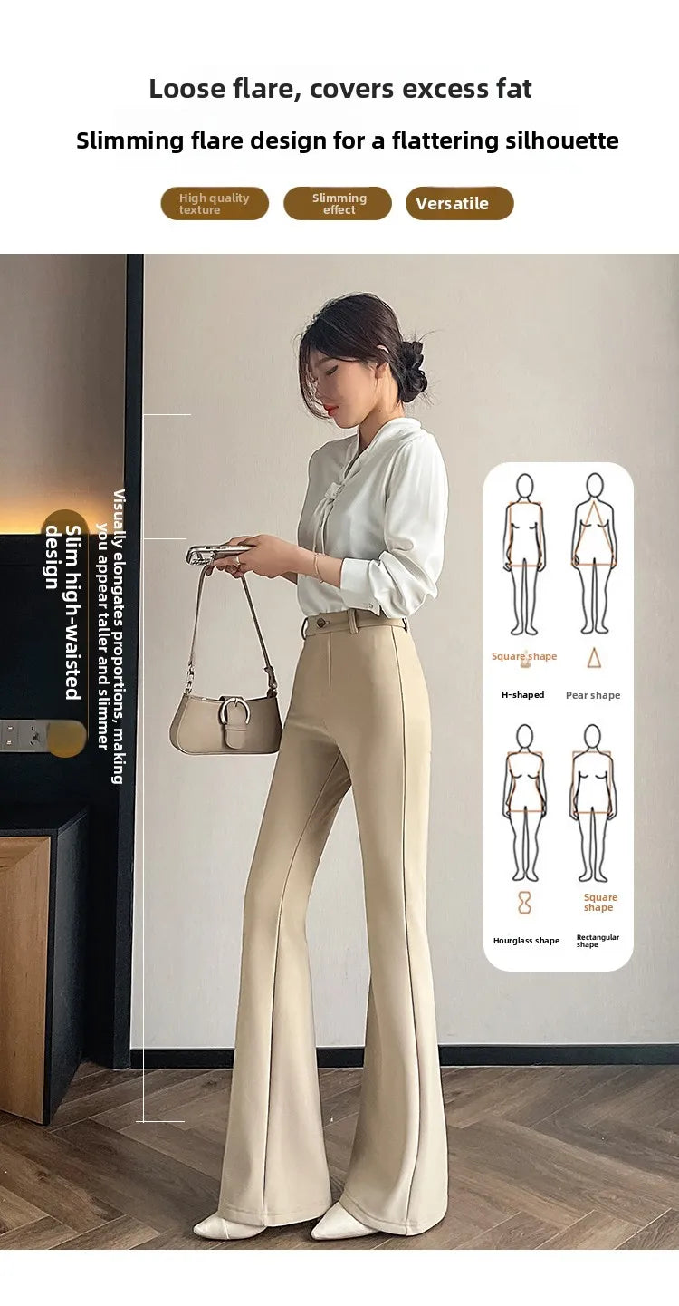 Slimming Flared Pants High Waist Elastic Suit Casual Spring Women's Sle Covering Meat Thin Long Trousers Casual Pants