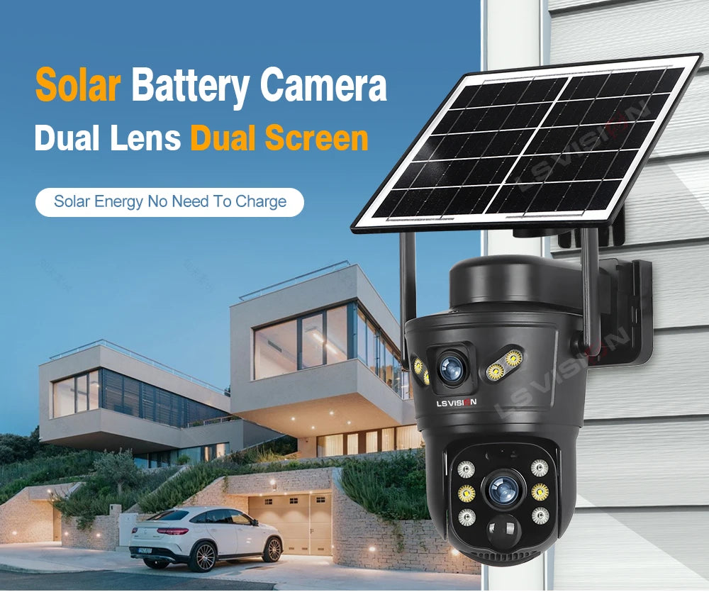 LS VISION 4G /WIFI Outdoor Solar Camera 8MP Dual Lens PIR Sim Card Built in Night Vision Waterproof Security Camera Battery CCTV
