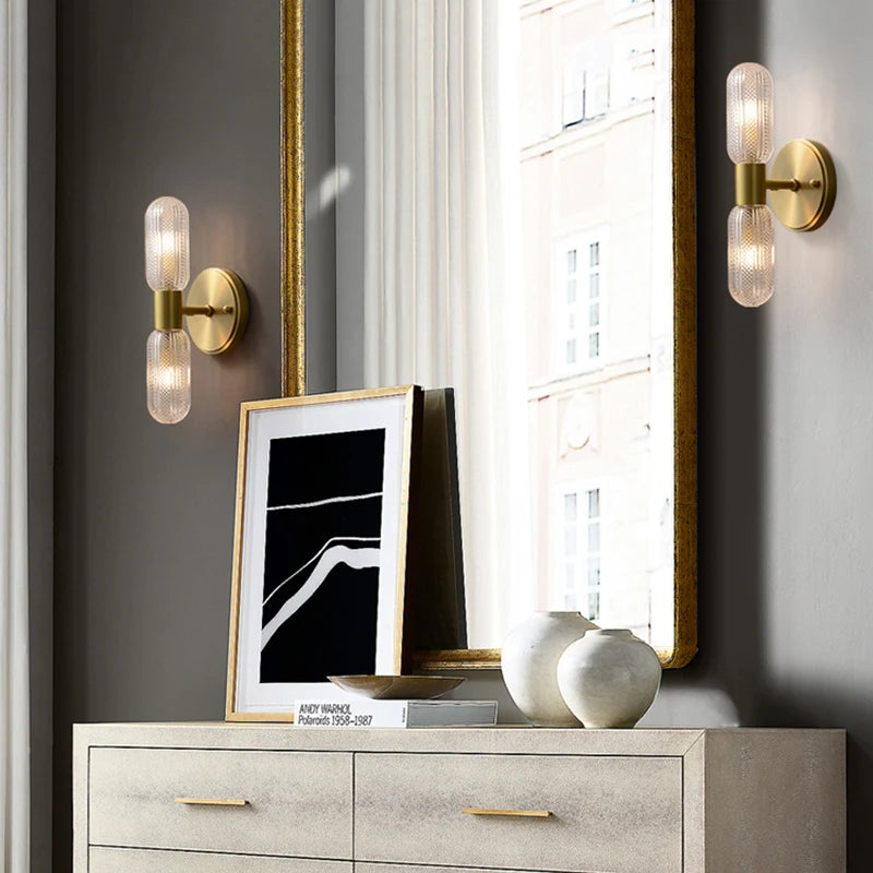 Luxury LED 12W Wall Lamps Glass Gold Copper Sconce for Living Room Bedroom Home Decor Indoor Lighting Dining Room Stairs