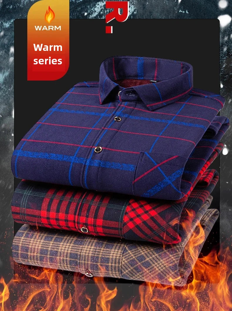 Men's long-sleeved shirt with double-sided fleece thickened warmth, 8XL, 9XL, casual winter fashion, versatile for the street
